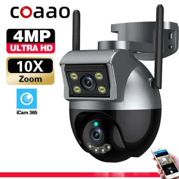 Камера за външно наблюдение Wifi 4MP, двоен обектив с 5-кратно увеличение, автоматично следене на камери за ВИДЕОНАБЛЮДЕНИЕ, двустранен аудио защита IP камери