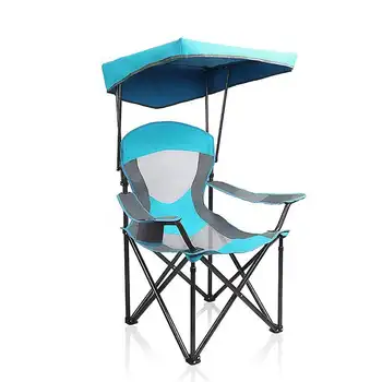 Сгъваем походный стол със сенчести навес, здрава стоманена рамка с чанта за носене и подстаканником, емайл син цвят