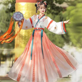 Женствена рокля Hanfu с китайската традиционна бродерия, сценичното рокля за танци, женски костюм фея за cosplay, пола Hanfu с градиентной складкой за жени
