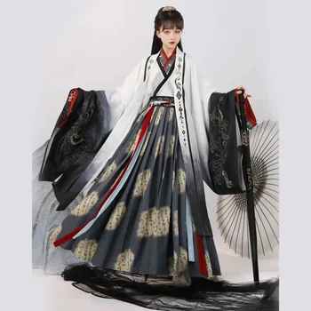 Традиционен китайски Hanfu за мъже и жени период Уей Джин, с кръстосан яка, с широки ръкави, с дължина до кръста, комплект поли, рокля за cosplay на Хелоуин