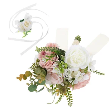2 бр. Корсаж с рози, в които се съхраняват на цветя, Сватбен букет на булката, копринени топки за младоженеца, изоставени ръчно