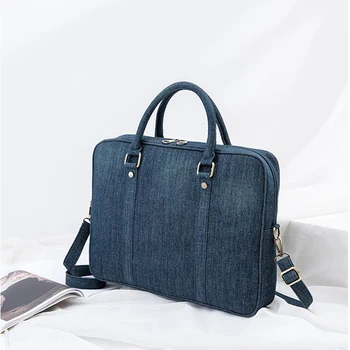 Annmouler, чанта за лаптоп с голям капацитет, нова модерна чанта-тоут, качествен деним, компютърна чанта, 15,6 