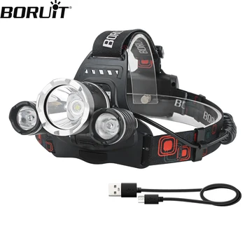 Налобный фенер BORUiT HP700 с 4 режима на осветяване, водоустойчив светлината на прожекторите, преносима платена осветителна лампа за къмпинг, лов, разходки