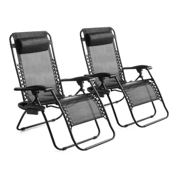 Стол-шезлонг с нулева гравитацията, 2 комплекта - черен плажни столове