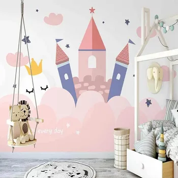 Потребителски 3D стенни тапети розов замък карикатура детска стая, спалня фон стенни живопис Papel De Parede начало декор Tapety