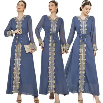 Мароканско женски мюсюлмански шифоновое макси рокля с абайей, кафтан за парти, Джилбаб, арабски халат, Курбан, индийското рокля за жените