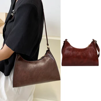Ретро Ежедневни дамски кожена чанта през рамо с модерна дамска чанта-пръчка за подмишниците проста чанта однотонная чанта за пазаруване на веригата