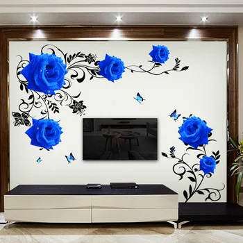 Голям размер на Сини рози Цветя Стикери за стена разтегателен/ TV Фон на Украсата на дома САМ Спалня Хол стенни художествени етикети Плакат
