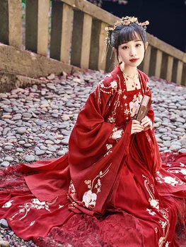 Червена пола с бродерия в национален стил божур Ши Сан Ю, традиционната сватбена рокля Ханфу, дамски дрехи Ханьфу, рокля Ханьфу