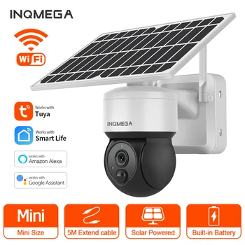 INQMEGA със слънчев панел, Камера за наблюдение на HRISTO HD 1080P, Поддръжка на Google Assistant, АЛЕКСА Smart Помощник