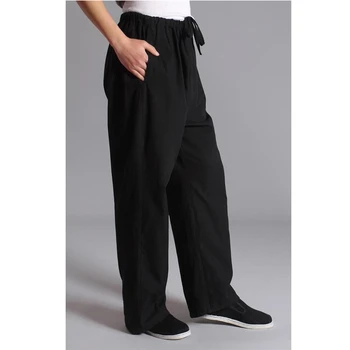 Дълги черни Панталони, Мъжки панталони Памук, Китайски Традиционни Мъжки Панталони Кунг-фу У Шу 