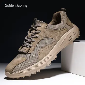 Golden Sapling/ мъжки ежедневни спортни обувки; летни улични планински лоферы; дишаща мъжки тактически мокасини върху плоска подметка от естествена кожа