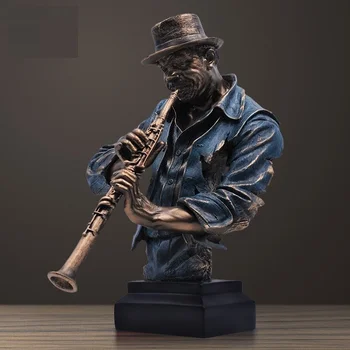 42 см, модерна и креативна музика статуя на бюст кларнетто, абстрактна фигура, статуетка музикант, художествен занаят от смола, украса за дома, скулптура