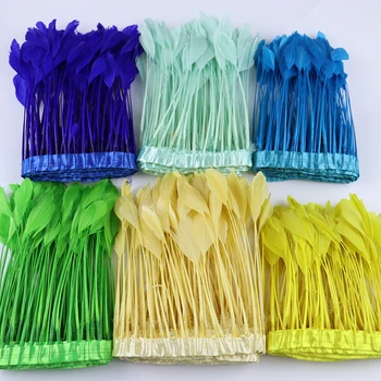 2 ярд оцветени шарени пера от гъши пера, гарнитури за дома партита, аксесоари за шиене, ръчно изработени, панделки, пера за бродерия