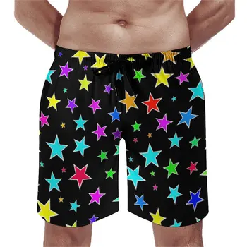 Плажни шорти с разноцветни звезди, класически плажни шорти с забавен принтом под формата на звезди, ежедневни, плажни панталони голям размер за мъже