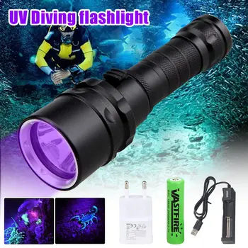 Професионална UV-Лампа Подводен Акумулаторна батерия 18650 Батерия LED XPE Фенерче За Гмуркане на 100 М Факел За гмуркане 10 W 365-395нм Lanterna