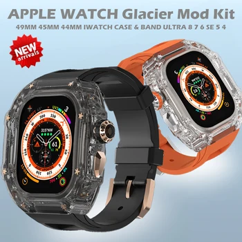 Glacier Прозрачен Калъф с Каишка за Apple Watch Ultra 49 мм 8 7 45 мм Спортен Каишка от Каучук Комплекти Промени За iWatch 6 SE 5 4 44 мм