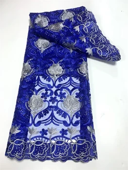 Синя африканска лейси плат с високо качество 2023 Френското дантелено секси рокля с бродерия Материал 5 ярда