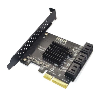 Адаптер SATA PCI E 6 Порта SATA 3,0 За PCI Express X4 Черна Карта за разширяване SATA3.0 Pcie PCI-E SATA Контролер За твърд диск