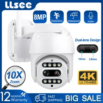 LLSEE откриване на движение 10-кратно увеличение с 8-мегапикселова камера, Wi-Fi камера за видеонаблюдение водоустойчиви ТЕЛЕВИЗИЯ-мониторинг на IP PTZ външна Wi-Fi камера защита на сигурността на