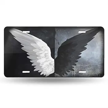 Черно-бели крила на ангел, на новост, кола, алуминиева рамка за регистрационен номер, 6x12 см, надута знак, начало декор, интериор на стаята