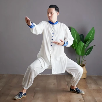 Костюм Тан Мъжки костюм с катарама в китайски стил, форма Houdan Тай-чи, кунг-фу, памук, ленени панталони, комплект за практикуване на бойни изкуства