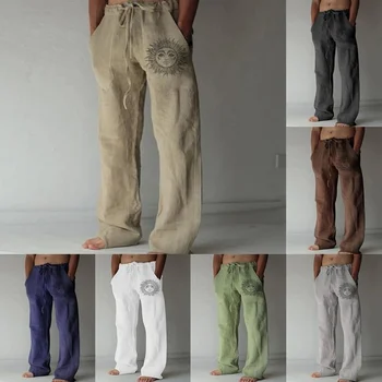 Jodimitty, мъжки ежедневни панталони, спортни панталони с флорални принтом, панталони по цялата дължина, цип съвсем малък, ленени панталони, мъжки