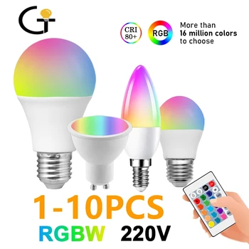 1-10 Бр. led интелигентна лампа RGBW GU10 A60 G45 C37 24 ключ инфрачервено дистанционно управление AC220V 6 W 10 W цвят, плюс бяла светлина и затъмняване