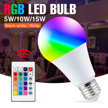 Led крушка E27, Лампа RGB Декор Домашна умна крушка прожектор в закрито супер ярък с дистанционно управление с енергоспестяваща лампа