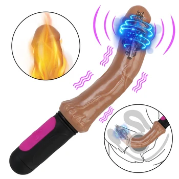 Реалистични вибратори, точка G, вагина, анус мастурбатор, отопление вибратори, 10 степени на огъване, мек огромен пенис, секс играчки за жени