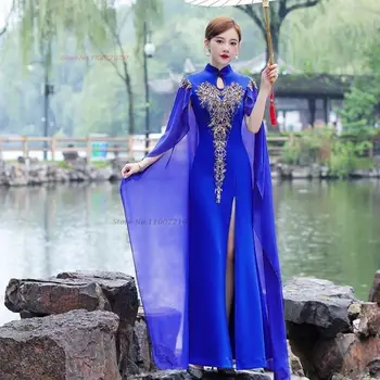 2023 китайското винтажное рокля подобряване на ципао националното цвете на пайети шифон вечерна рокля чонсам vestido източното банкет рокля