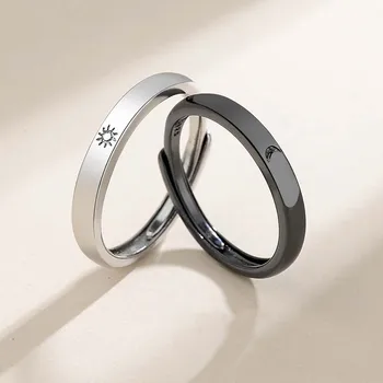 Мил романтичен пръстен в тон Слънцето и Луната, отворени регулируеми пръстени, колекция от брачни халки за годеж, подаръци за влюбени