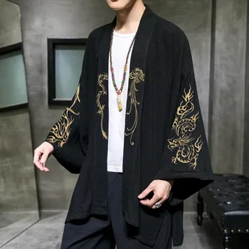 2023 Модерен костюм с бродерия Hanfu Мъжки халат в китайски стил, яке-жилетка, кимона Оверсайз 5XL, старото палто, мъжки