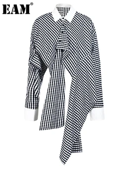 [ИАЛ] Женска Черна Клетчатая Блуза Подаване на Дизайн, Нова Риза Свободно С Намаляване на Ревера и Дълъг Ръкав, Модерен Прилив, Пролет-Есен 2023 CP1803