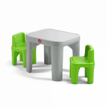 Стъпка 2 Набор от пластмасови маси и столове Mighty My Size за деца, сив детска маса и стол за деца, детски бюро