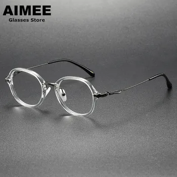 Японската ръчна работа, малка кръгла ацетатная рамки за очила в ретро стил за мъже титанов очила по рецепта, дамски очила за късогледство, оптични лещи