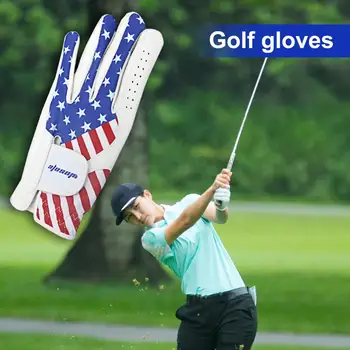 Ръкавица за голф от лайкрового влакна, за мъже ръкавица за голф с регулируема катарама с изображение на американското, здрава изкуствена кожа, за лявата ръка