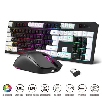 Комплект безжична мишка и клавиатура, 2.4 G, 104 клавиша, RGB осветление, детска офис клавиатура и мишка комплект за настолни лаптопи