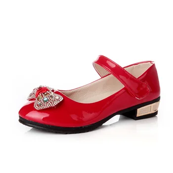 Детски кожени обувки; колекция 2023 г.; Пролет-есен Нова обувки Mary Janes за момичета; Вечерни Сватбени Прожекции; Детска мода На Нисък ток с лък