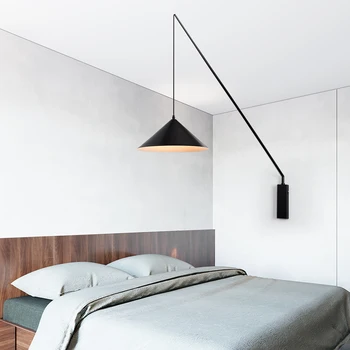 Проста спалня в скандинавски стил, модерен индустриален стил, творчески прът, ресторант, декорация на всекидневна, кабинет, дълга перекидная стенни лампа