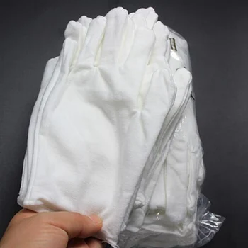 Бели памучни ръкавици с дебел диск и мъниста, памучни ръкавици, защитни ръкавици за сервитьори/шофьори/бижута / работни
