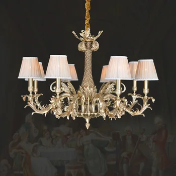 Европейският елегантен текстилен лампа, мед полилей, френска луксозна латунная лампа, трапезария, окачена лампа за главната спалня