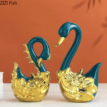 Креативните керамични бижута ръчна изработка лебед птица Имитация на златен лебед животно абстрактни занаяти украса Декорация на дома
