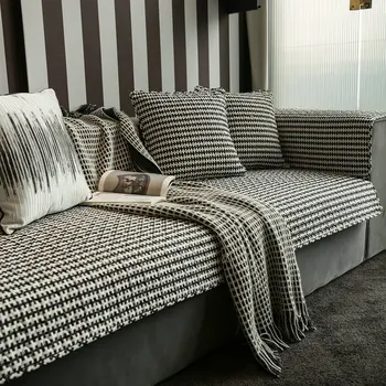 Калъфи за мека мебел в скандинавскую черно-бяла клетка, хлопчатобумажный мек калъф за възглавници, модерни нескользящие дивани Four Seasons, кърпа L-образна форма, за защита на дома