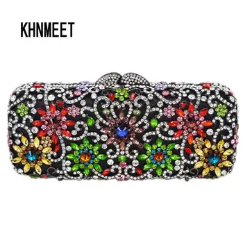 KHNMEET Портфейл-клатч цвят шампанско, луксозни дамски празнична чанта с декорация във формата на кристали, госпожа чантата с пайети за абитуриентски бал, сватба на чантата-почетт, чанта SC143