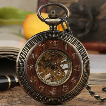 Ретро бронзови джобни часовници с механично ръчно ликвидация, интериор от махагон, луксозни окачени часовници, джобни часовници с ръчен механизъм, ретро подарък