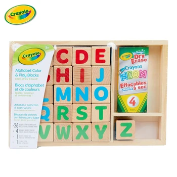 Crayola 32 бр. дървени блокове с алфавитными цифри, развитие на играчка за сметка проучване на Abc, включва дървена кутия за съхранение 04-0147