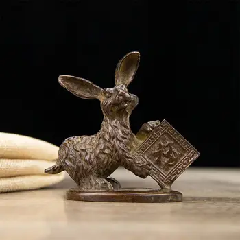 Хубава статуетка на заек, миниатюрна метална зодиакални заек, ретро декоративна фигурка, симулация модел на заек, чай, домашно украса за домашни любимци