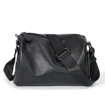 Мъжка чанта през рамо от 100% естествена кожа с високо качество, бизнес чанта на рамото, модната марка, черна чанта-месинджър, мъжки директен доставка