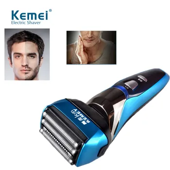 Kemei 3D самобръсначка плаващ моющаяся 4 остриета за мъже LCD дисплей машина за бръснене на брада, Акумулаторна батерия тример за оформяне на брада, безжичен